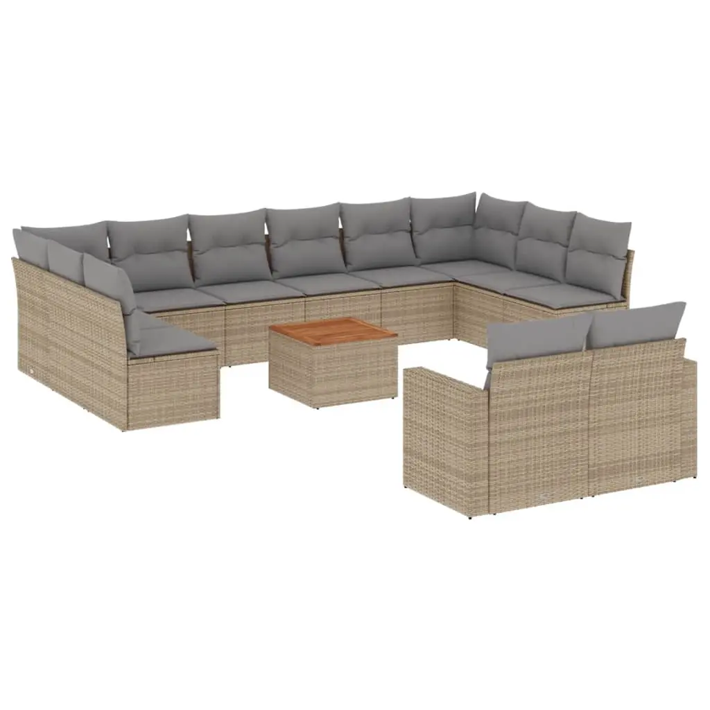 13 Piece Garden Sofa Set with Cushions Mix Beige Poly Rattan 3256689 - Furniture