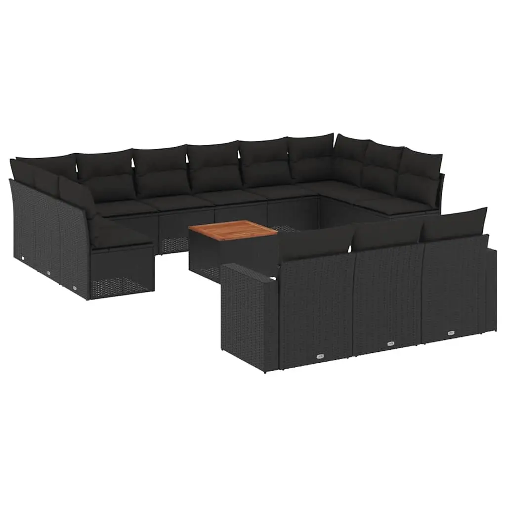 14 Piece Garden Sofa Set with Cushions Black Poly Rattan 3256692 - Furniture