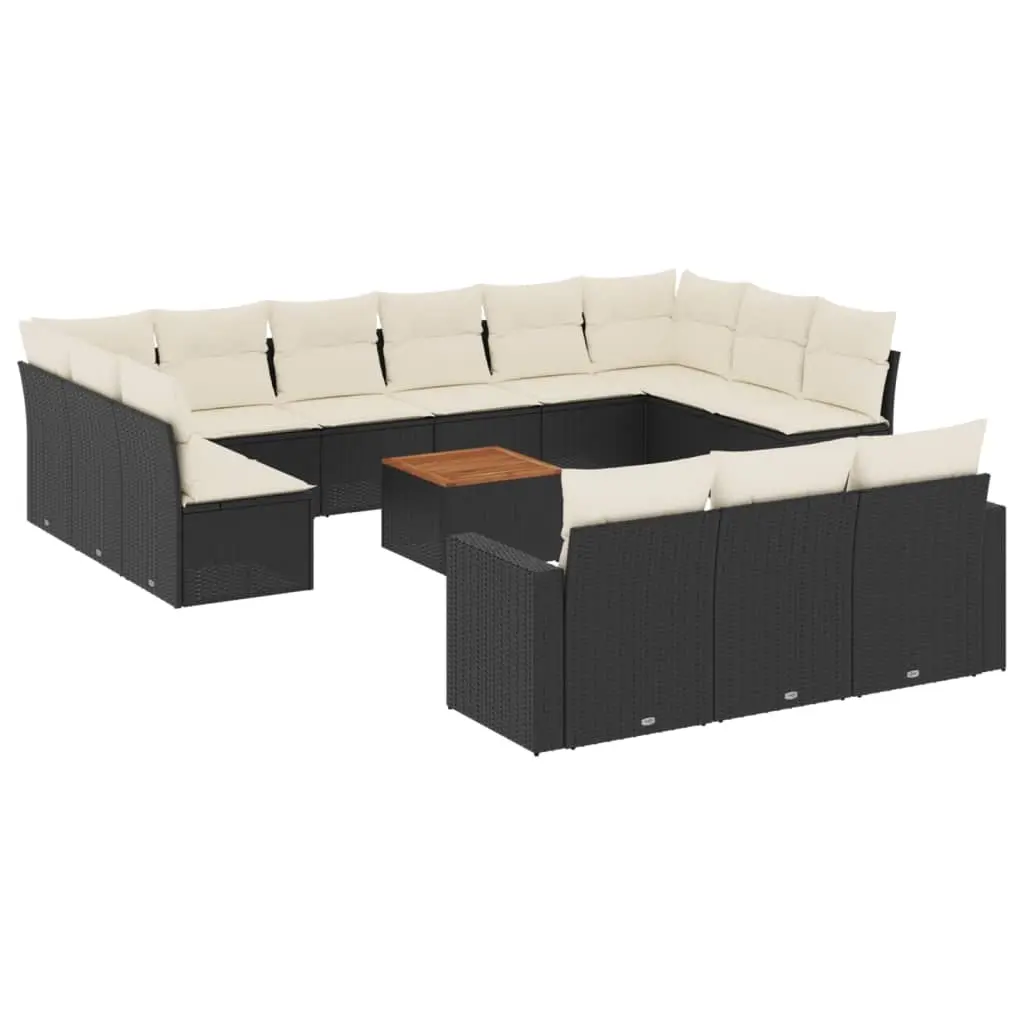 14 Piece Garden Sofa Set with Cushions Black Poly Rattan 3256693 - Furniture