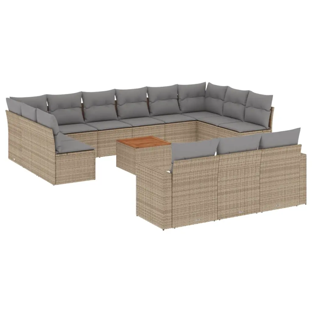 14 Piece Garden Sofa Set with Cushions Mix Beige Poly Rattan 3256696 - Furniture