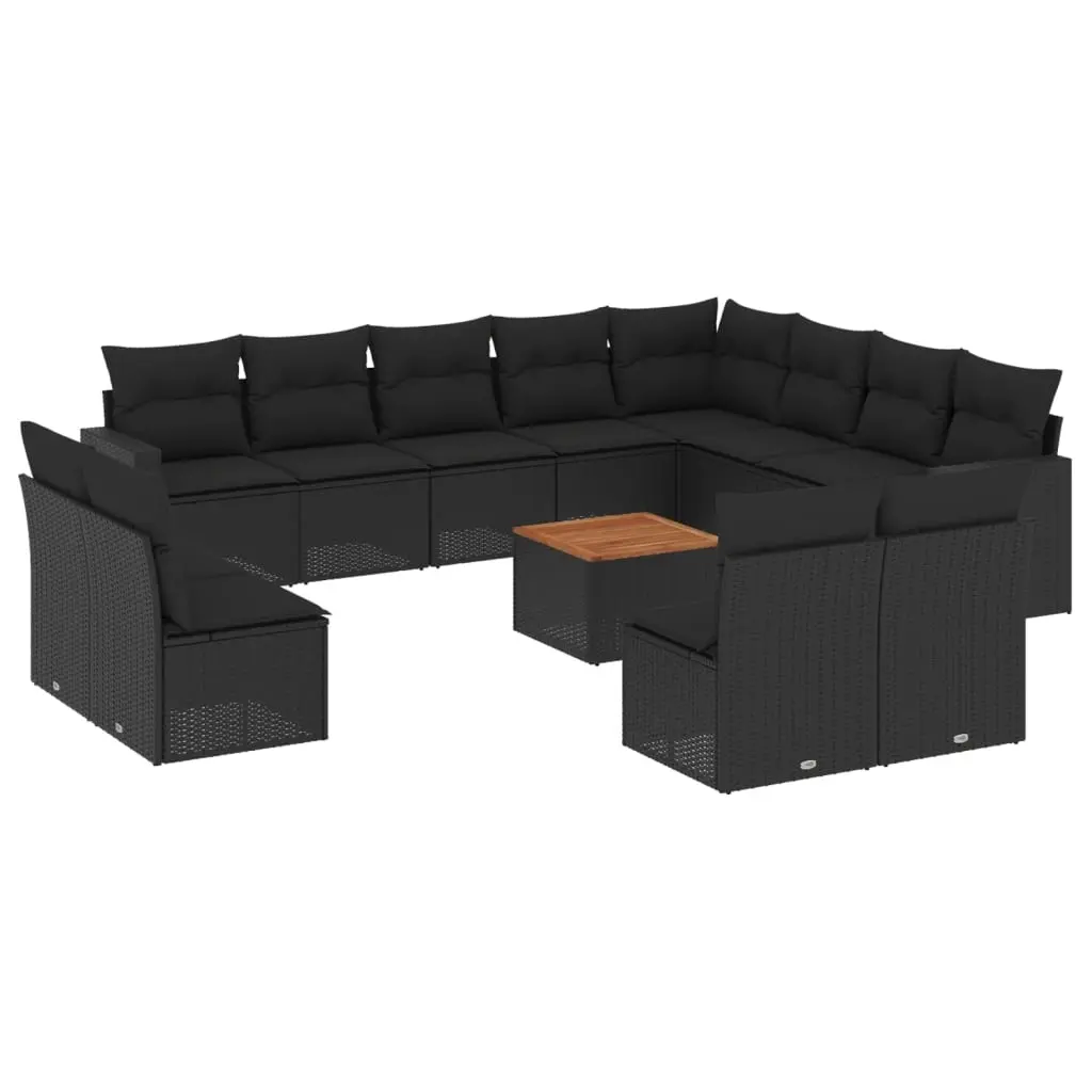 13 Piece Garden Sofa Set with Cushions Black Poly Rattan 3256699 - Furniture