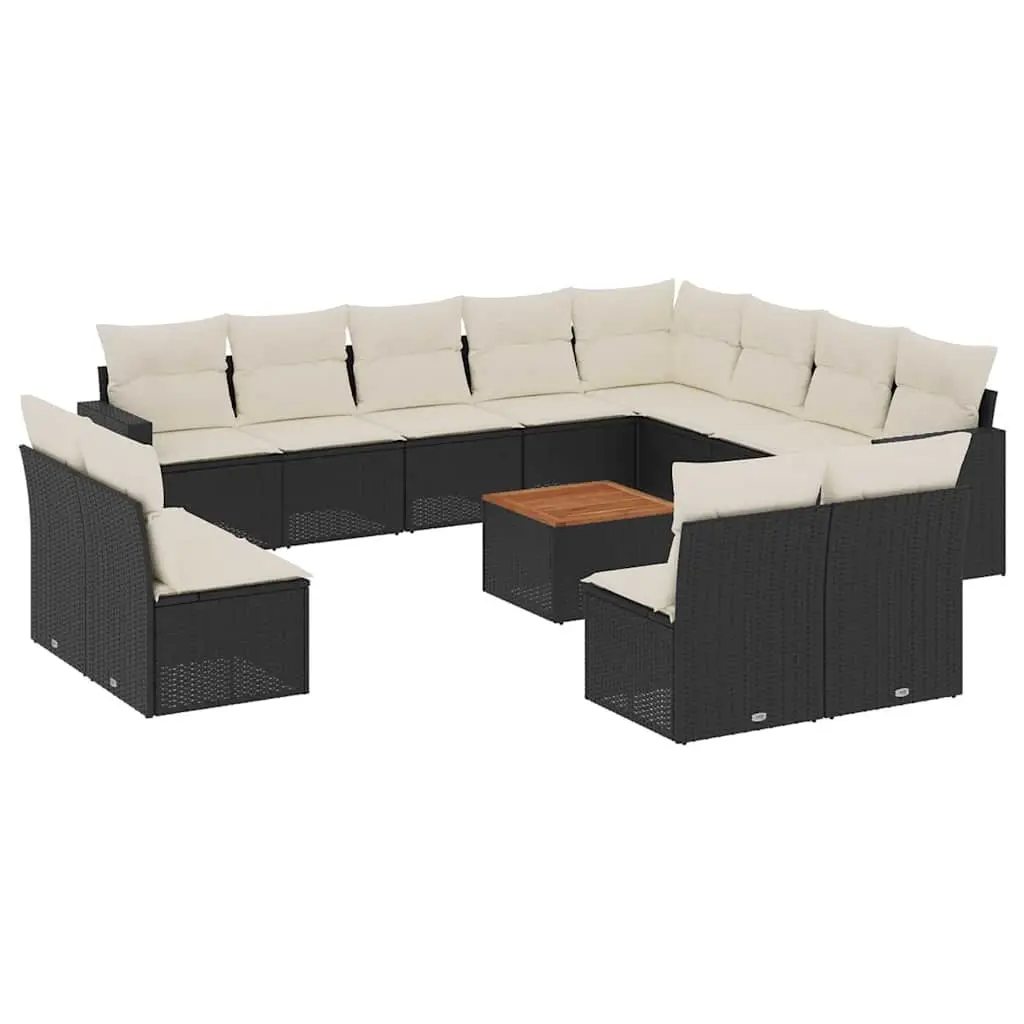 13 Piece Garden Sofa Set with Cushions Black Poly Rattan 3256700 - Furniture