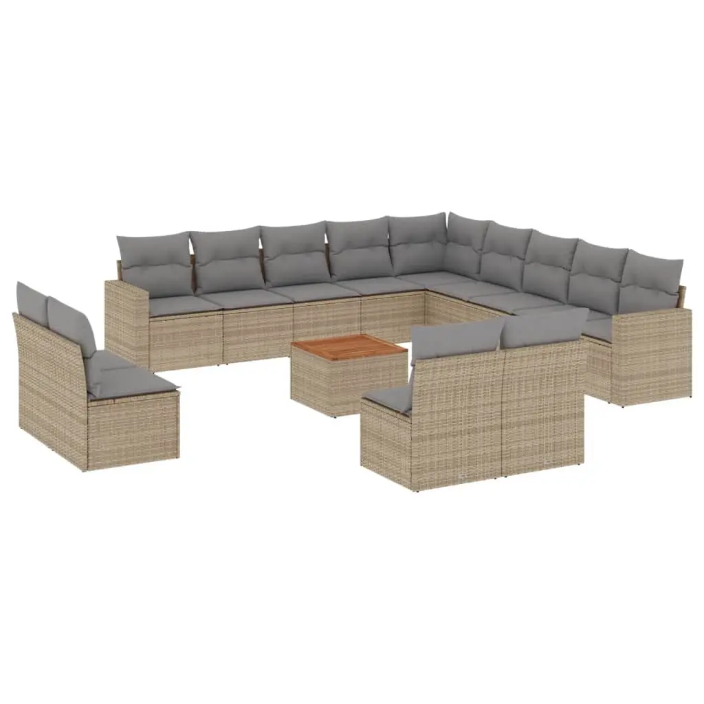 14 Piece Garden Sofa Set with Cushions Mix Beige Poly Rattan 3256710 - Furniture