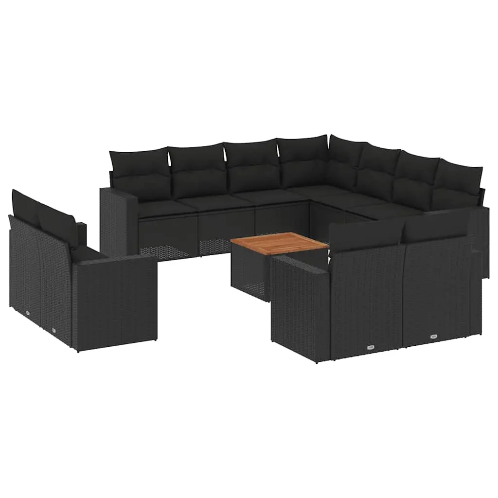 12 Piece Garden Sofa Set with Cushions Black Poly Rattan 3256713 - Furniture
