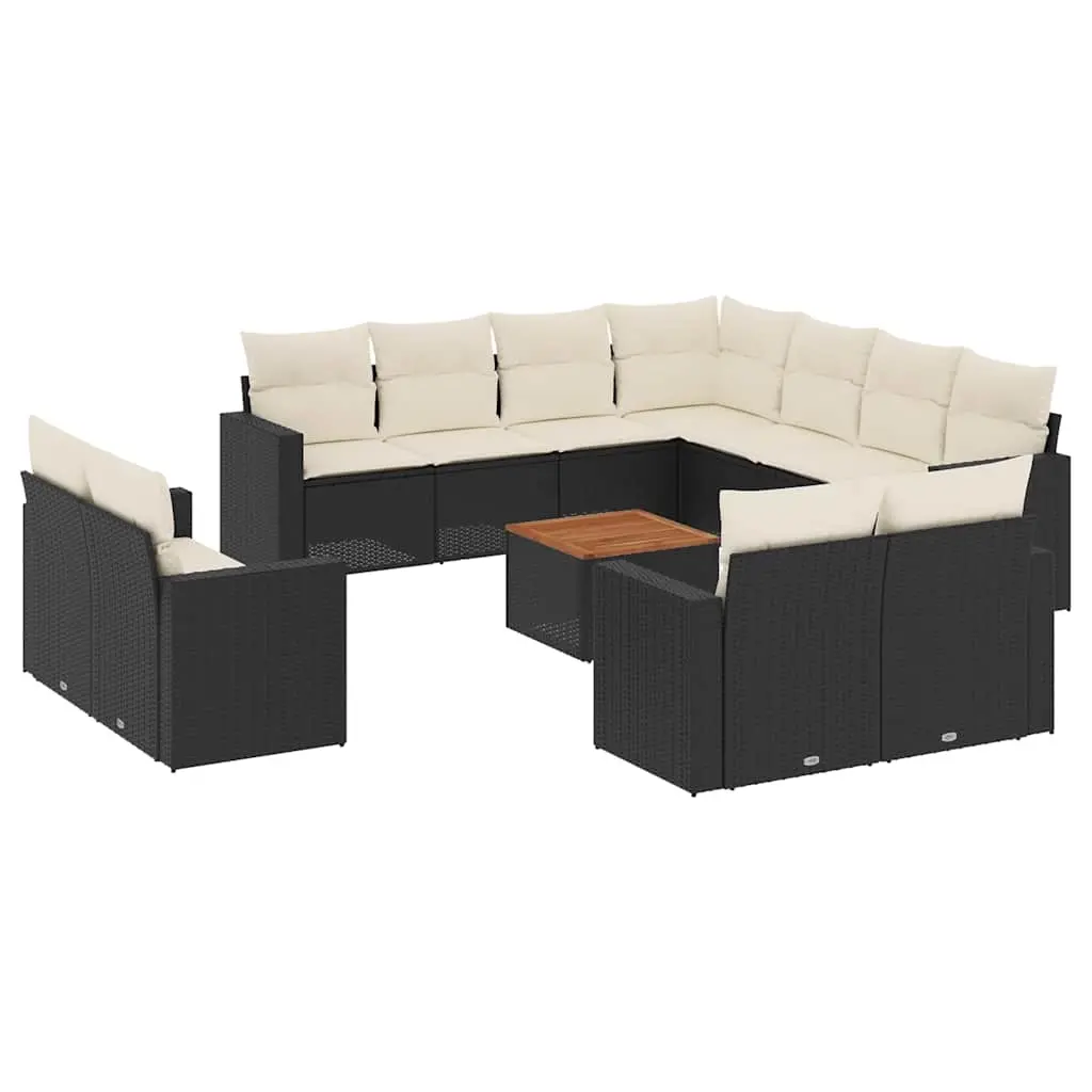12 Piece Garden Sofa Set with Cushions Black Poly Rattan 3256714 - Furniture