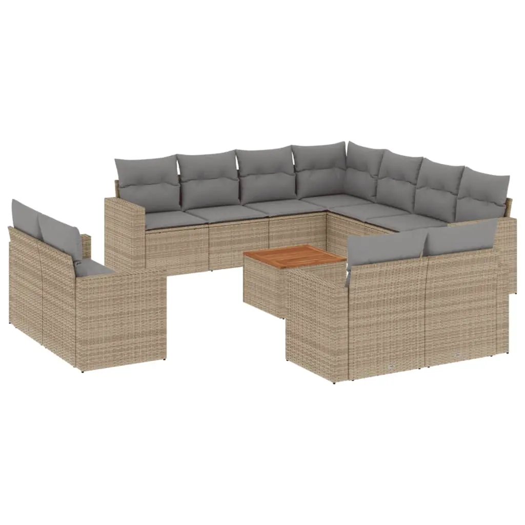12 Piece Garden Sofa Set with Cushions Mix Beige Poly Rattan 3256717 - Furniture
