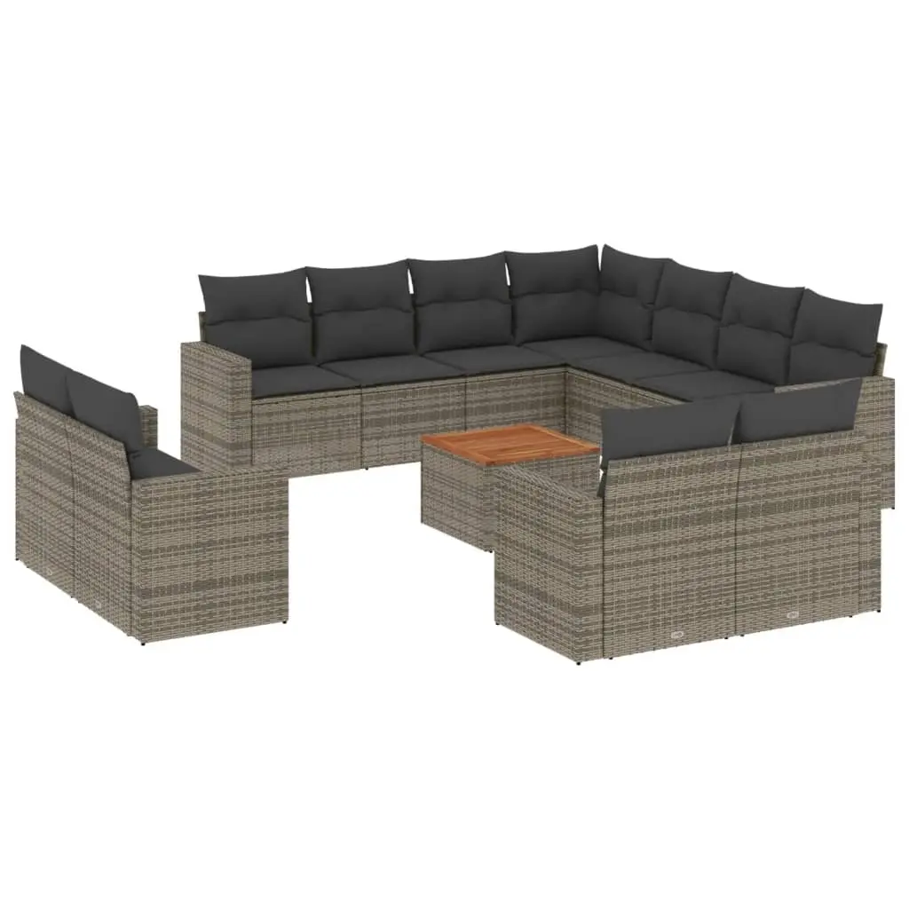 12 Piece Garden Sofa Set with Cushions Grey Poly Rattan 3256718 - Furniture