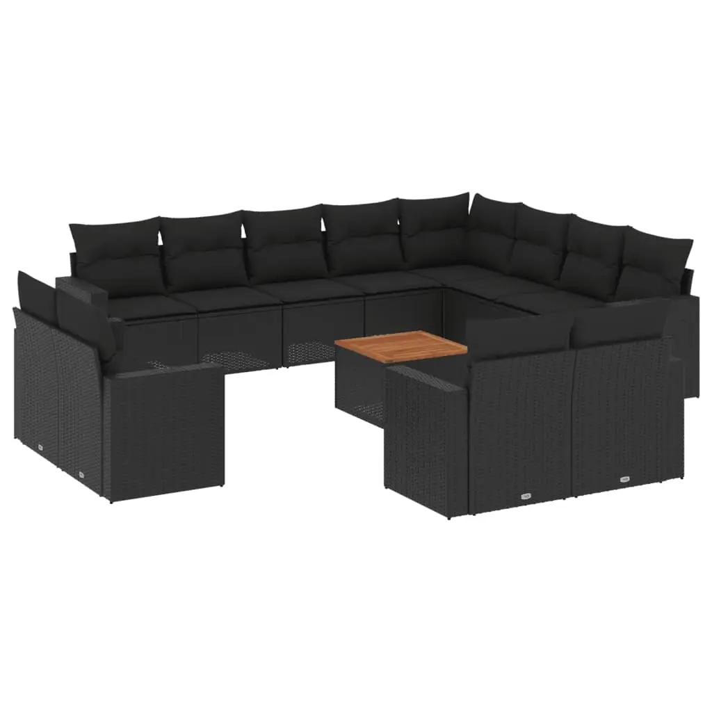 13 Piece Garden Sofa Set with Cushions Black Poly Rattan 3256720 - Furniture