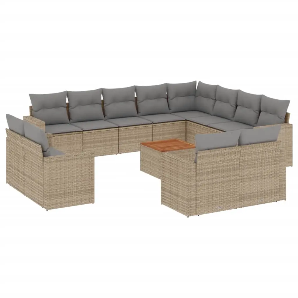 13 Piece Garden Sofa Set with Cushions Mix Beige Poly Rattan 3256724 - Furniture