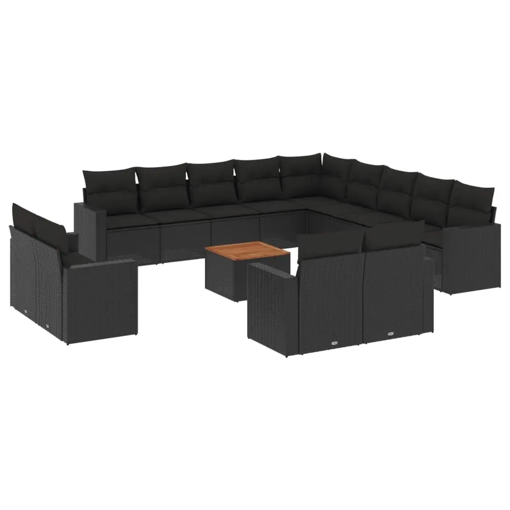 14 Piece Garden Sofa Set with Cushions Black Poly Rattan 3256727 - Furniture