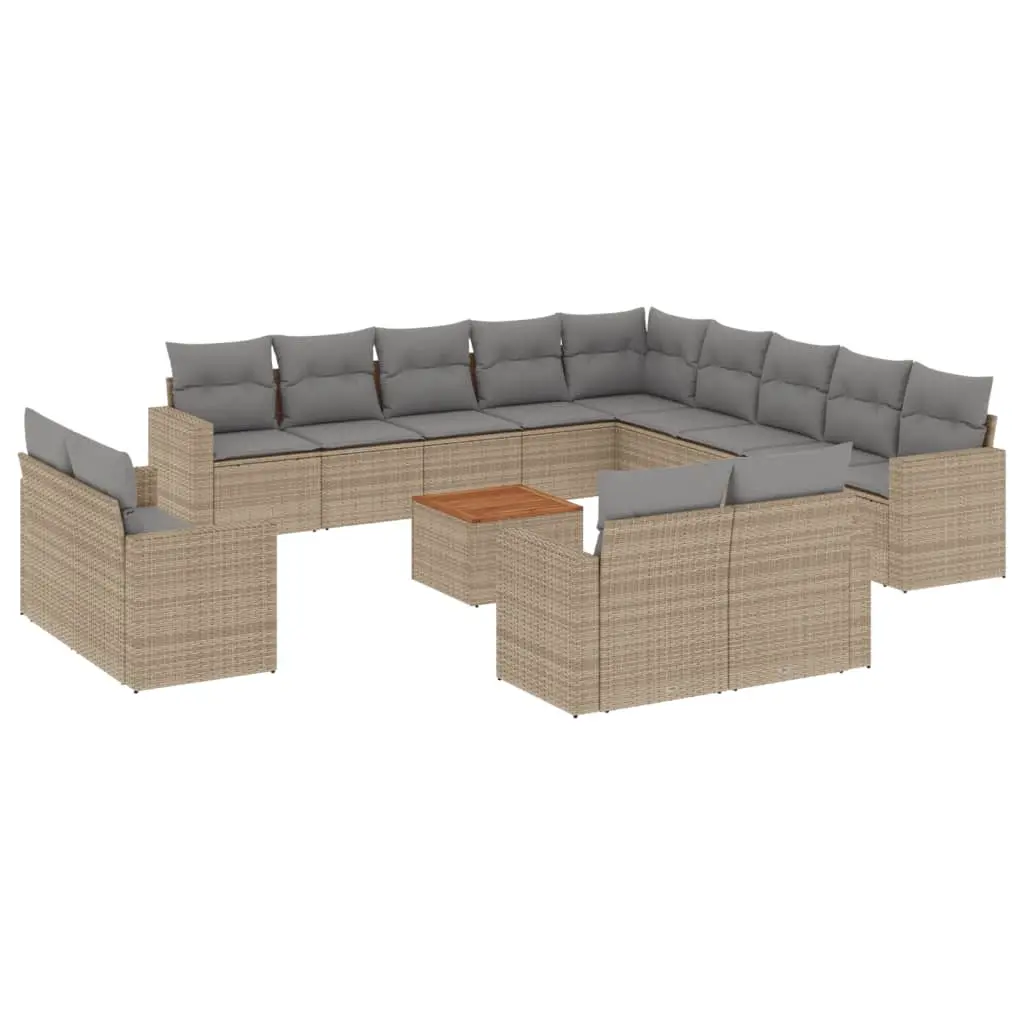14 Piece Garden Sofa Set with Cushions Mix Beige Poly Rattan 3256731 - Furniture