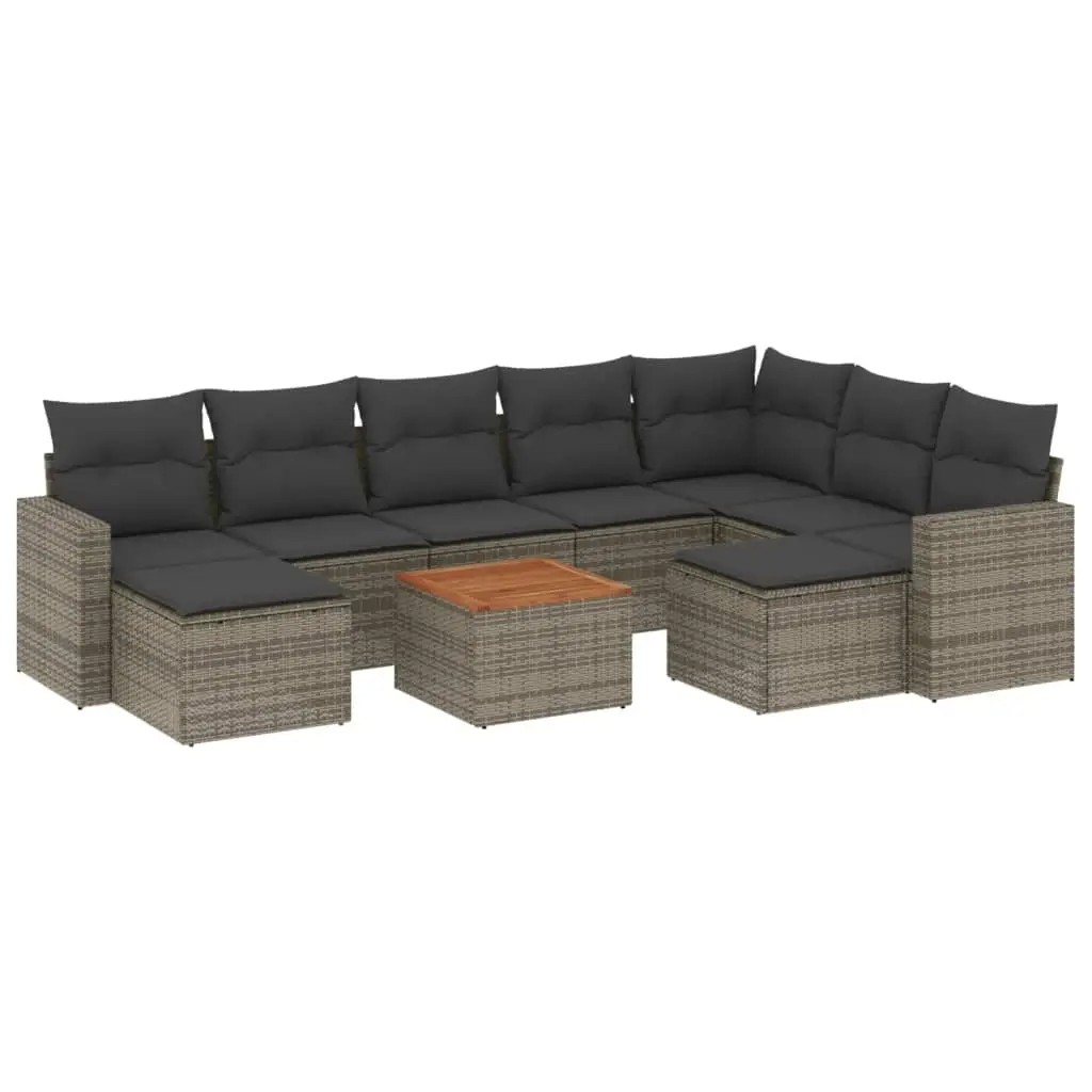 10 Piece Garden Sofa Set with Cushions Grey Poly Rattan 3256739 - Furniture