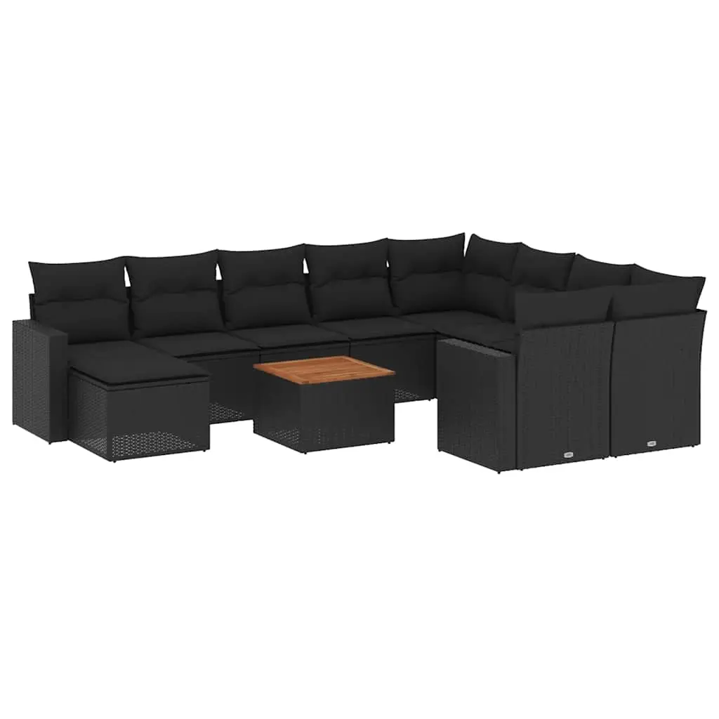 11 Piece Garden Sofa Set with Cushions Black Poly Rattan 3256741 - Furniture