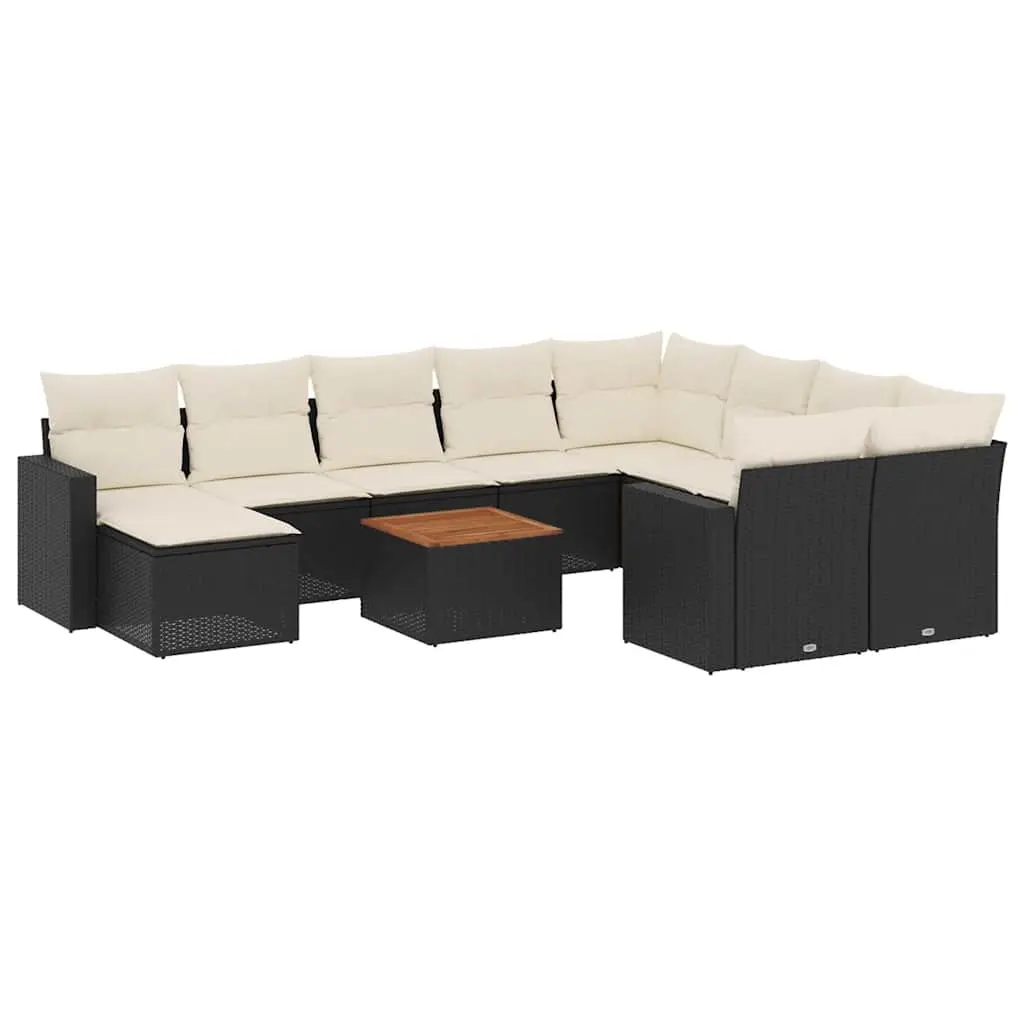 11 Piece Garden Sofa Set with Cushions Black Poly Rattan 3256742 - Furniture