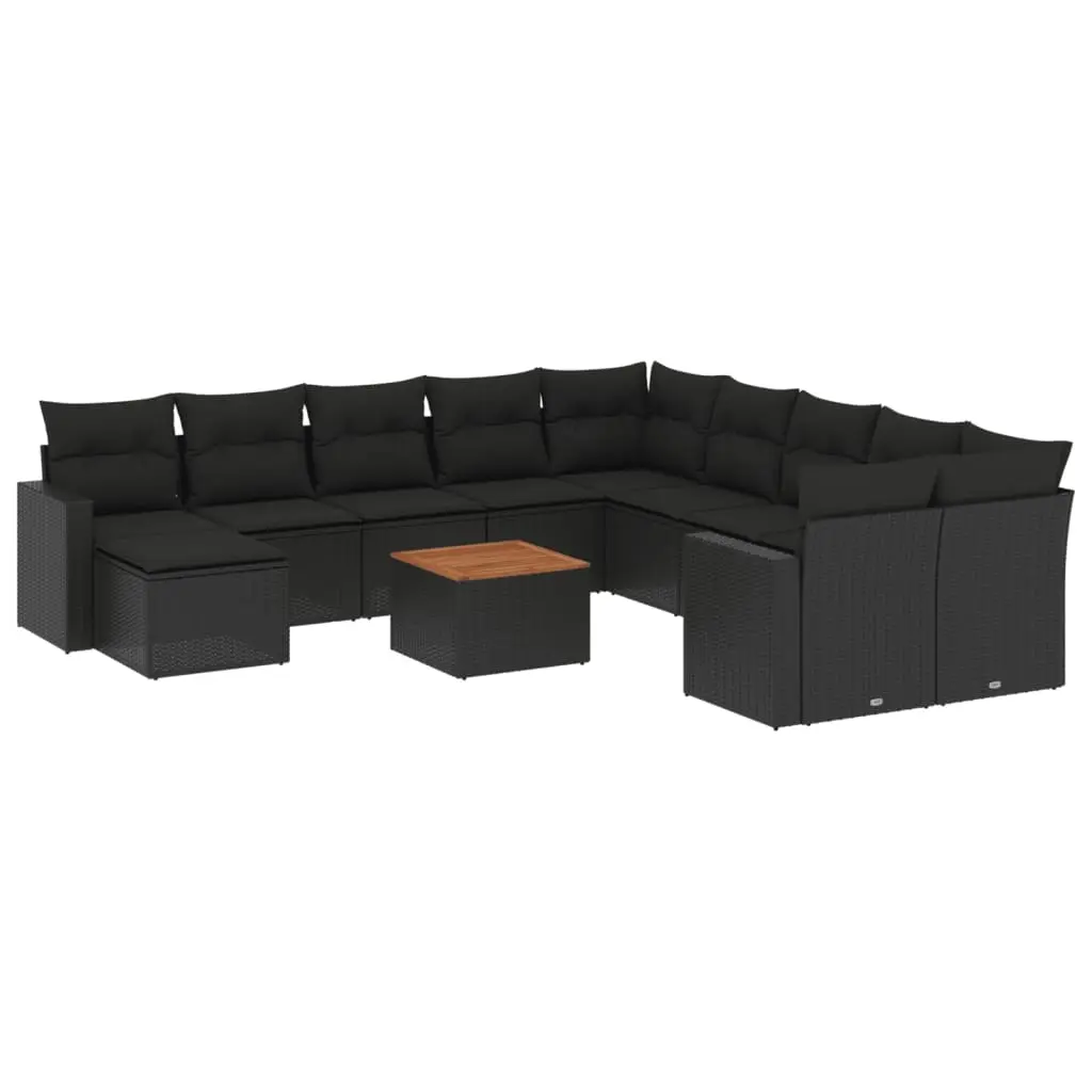 12 Piece Garden Sofa Set with Cushions Black Poly Rattan 3256748 - Furniture