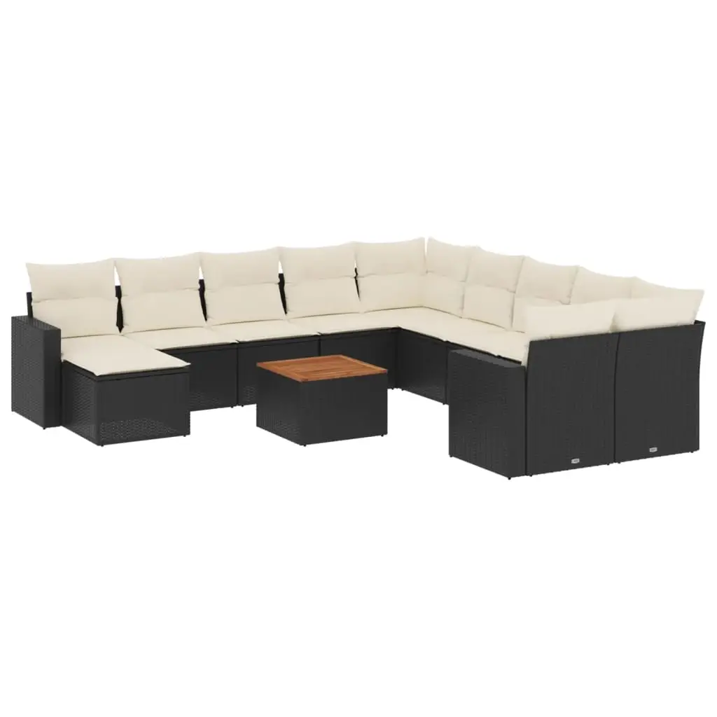 12 Piece Garden Sofa Set with Cushions Black Poly Rattan 3256749 - Furniture