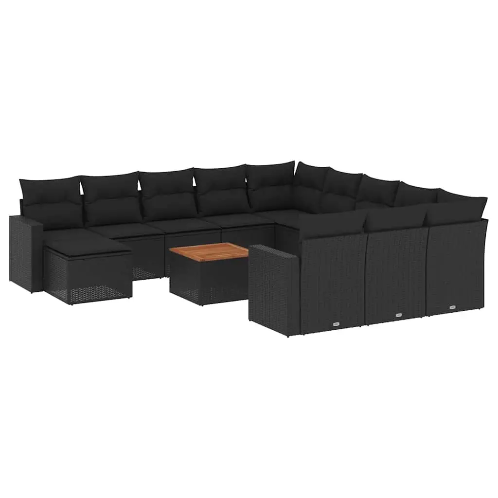 13 Piece Garden Sofa Set with Cushions Black Poly Rattan 3256755 - Furniture