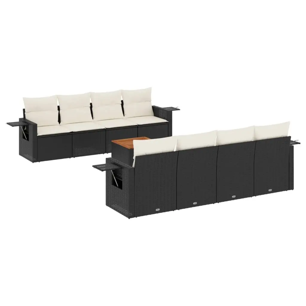 9 Piece Garden Sofa Set with Cushions Black Poly Rattan 3256812 - Furniture
