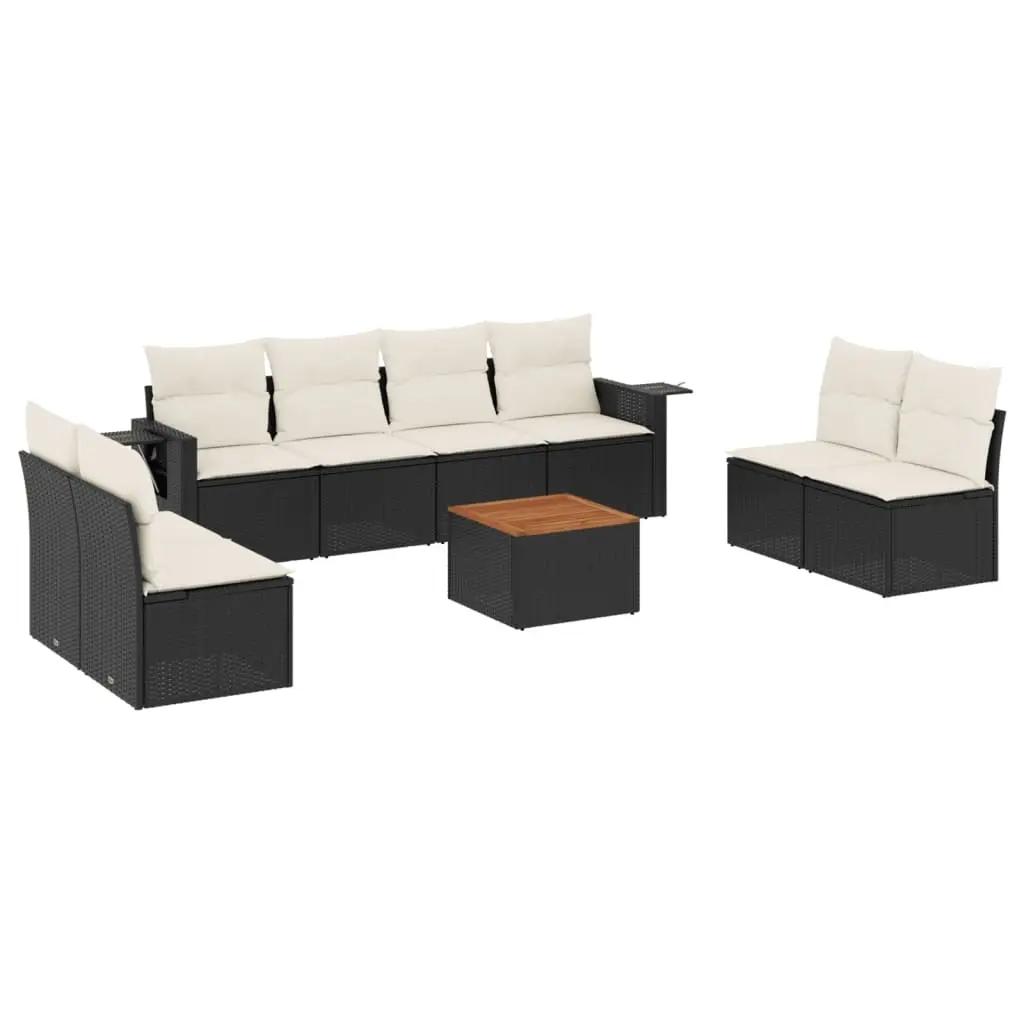 9 Piece Garden Sofa Set with Cushions Black Poly Rattan 3256854 - Furniture