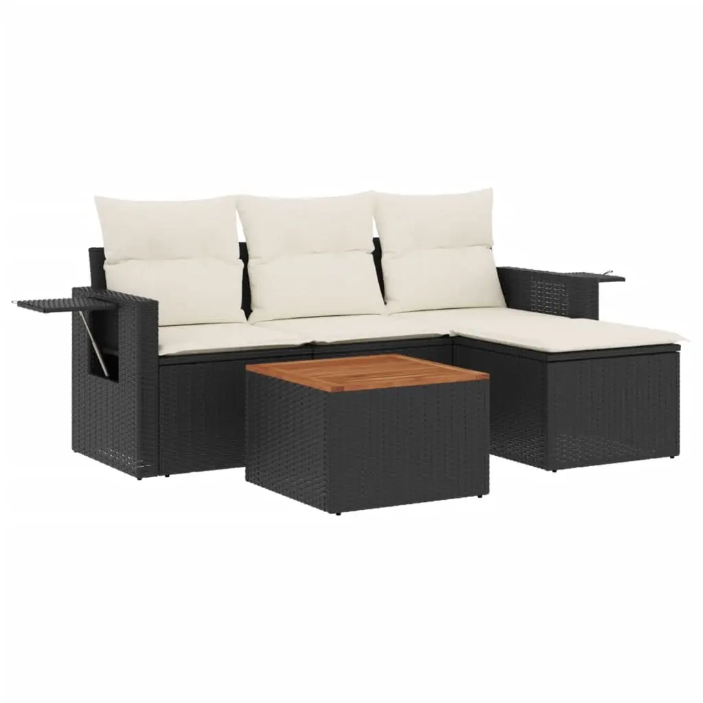 5 Piece Garden Sofa Set with Cushions Black Poly Rattan 3256861 - Furniture