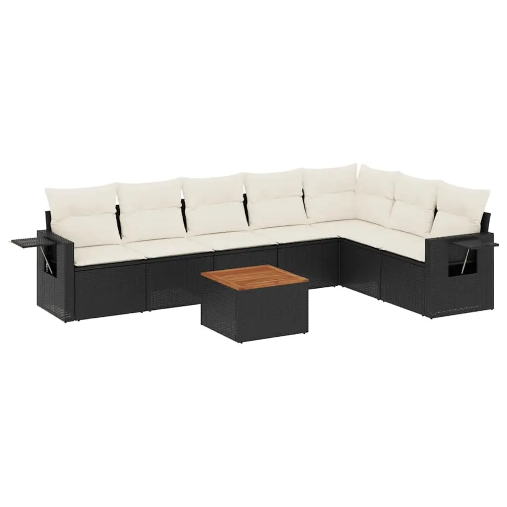 8 Piece Garden Sofa Set with Cushions Black Poly Rattan 3256924 - Furniture