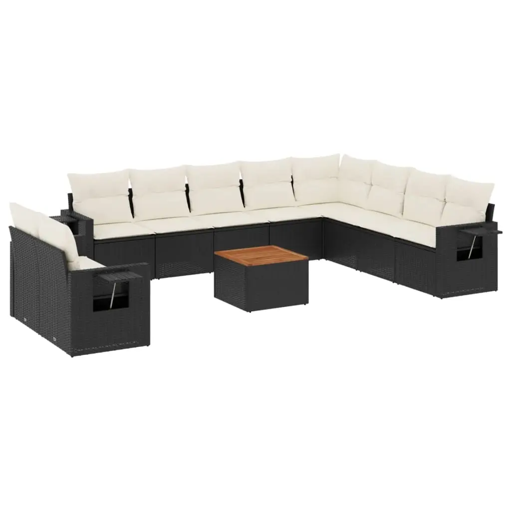 11 Piece Garden Sofa Set with Cushions Black Poly Rattan 3256966 - Furniture