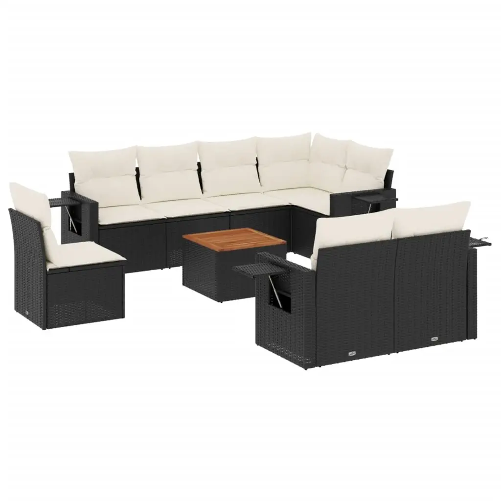 9 Piece Garden Sofa Set with Cushions Black Poly Rattan 3256987 - Furniture
