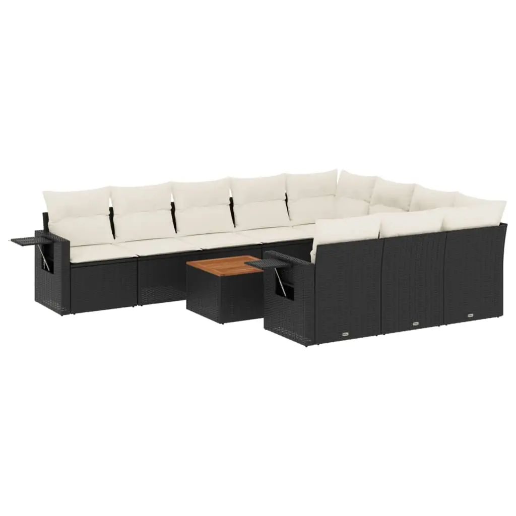 11 Piece Garden Sofa Set with Cushions Black Poly Rattan 3257071 - Furniture
