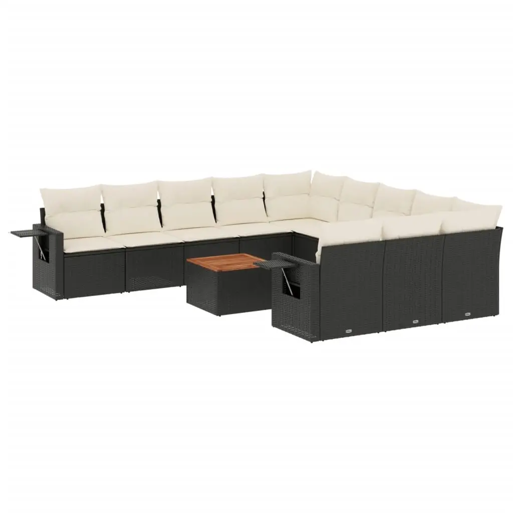 12 Piece Garden Sofa Set with Cushions Black Poly Rattan 3257120 - Furniture