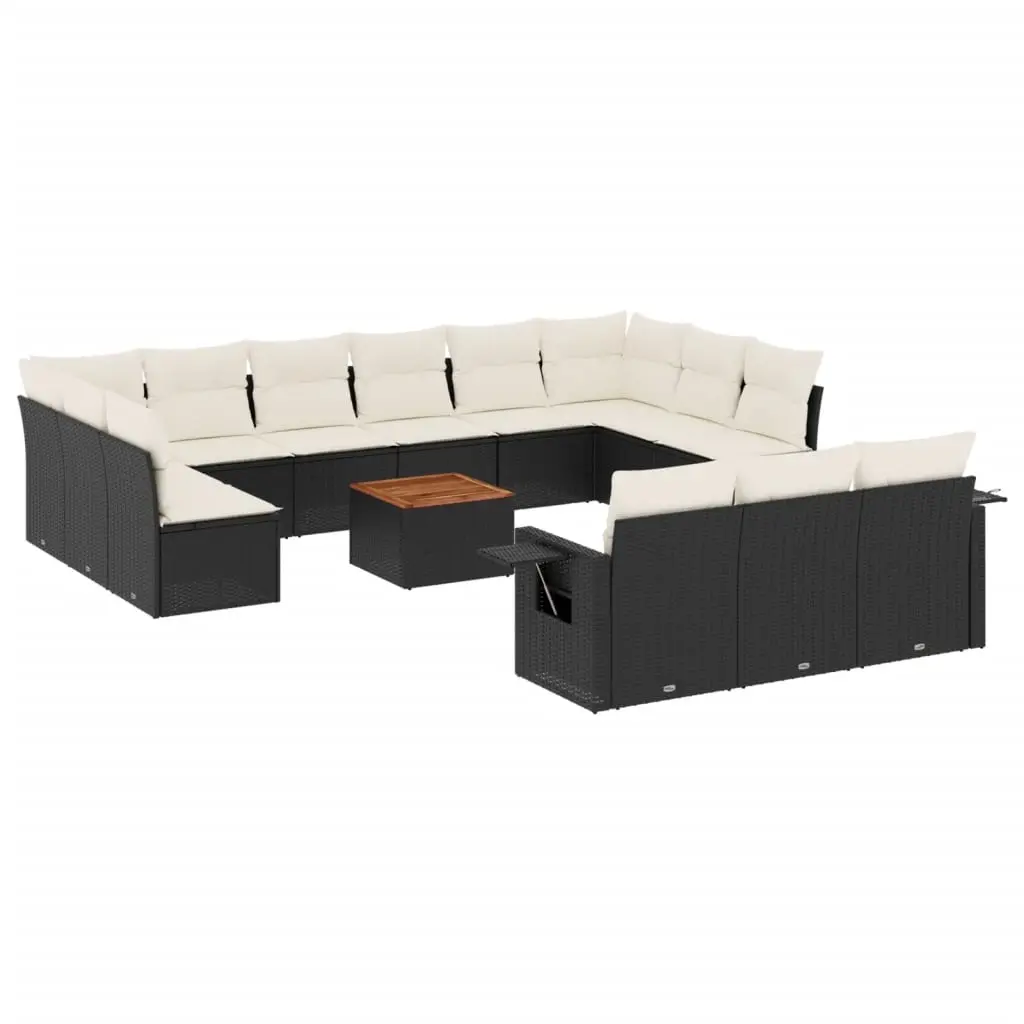 14 Piece Garden Sofa Set with Cushions Black Poly Rattan 3257134 - Furniture