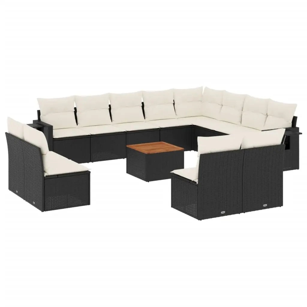 13 Piece Garden Sofa Set with Cushions Black Poly Rattan 3257141 - Furniture
