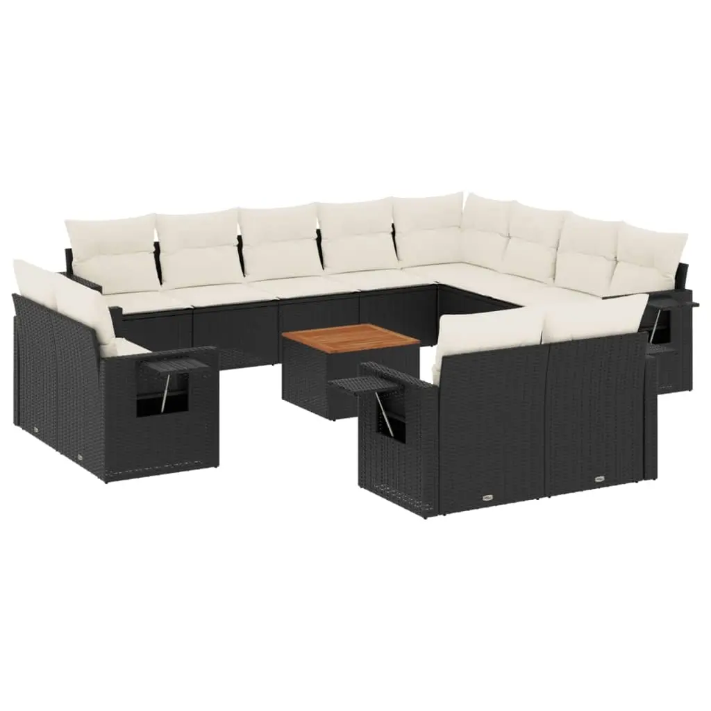 13 Piece Garden Sofa Set with Cushions Black Poly Rattan 3257162 - Furniture