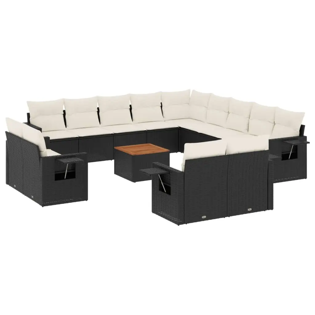 14 Piece Garden Sofa Set with Cushions Black Poly Rattan 3257169 - Furniture