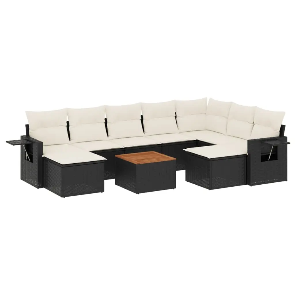 10 Piece Garden Sofa Set with Cushions Black Poly Rattan 3257176 - Furniture