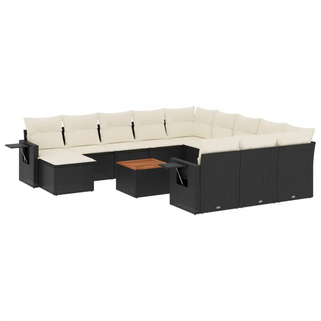 13 Piece Garden Sofa Set with Cushions Black Poly Rattan 3257197 - Furniture