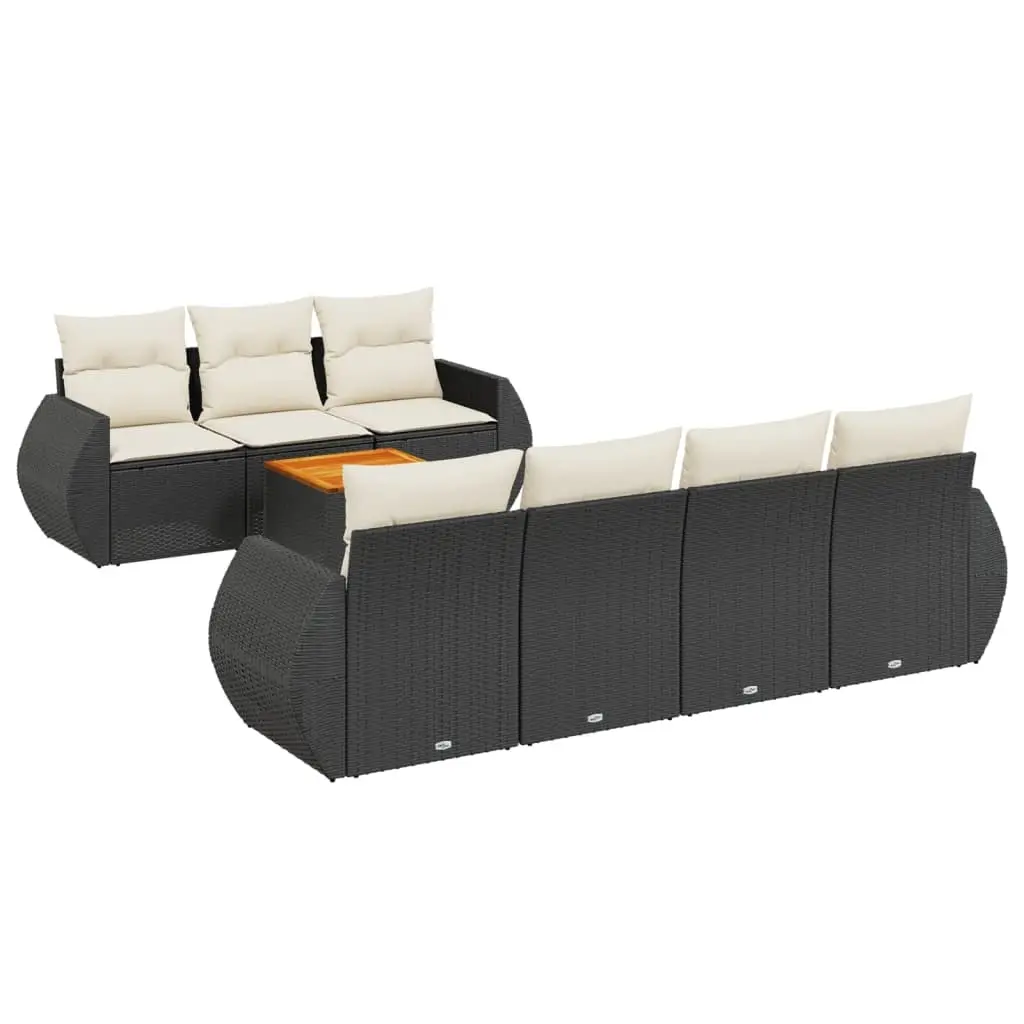8 Piece Garden Sofa Set with Cushions Black Poly Rattan 3257239 - Furniture