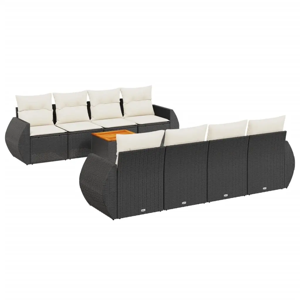 9 Piece Garden Sofa Set with Cushions Black Poly Rattan 3257253 - Furniture
