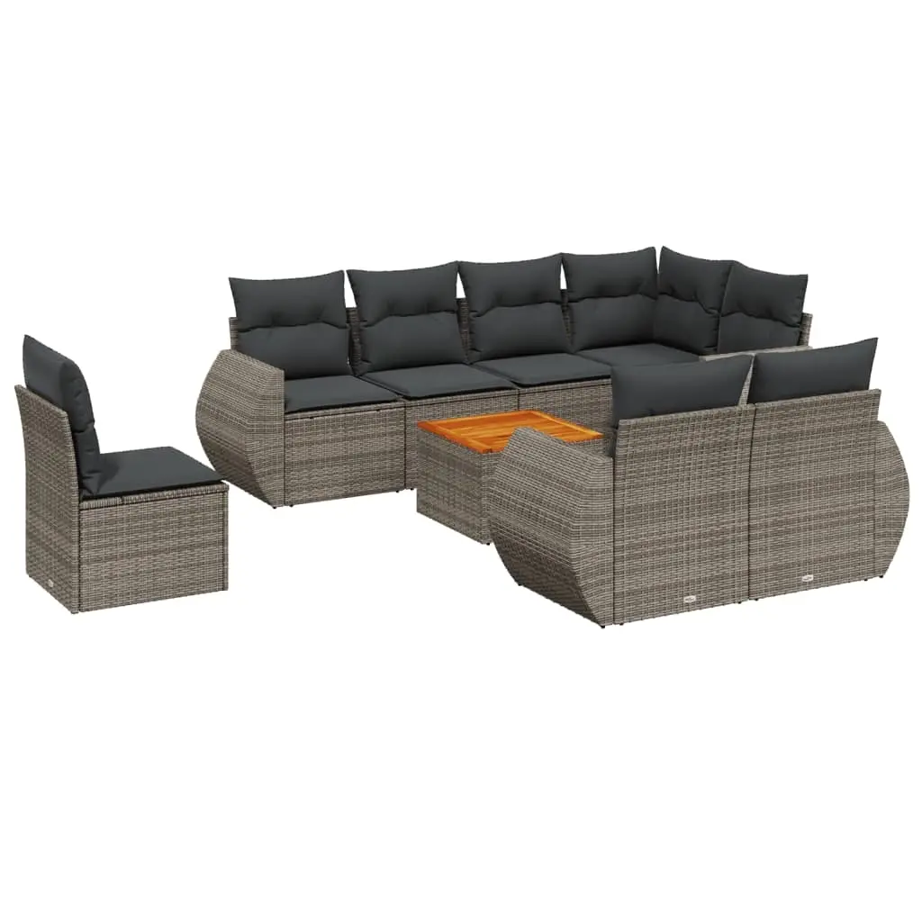 9 Piece Garden Sofa Set with Cushions Grey Poly Rattan 3257432 - Furniture