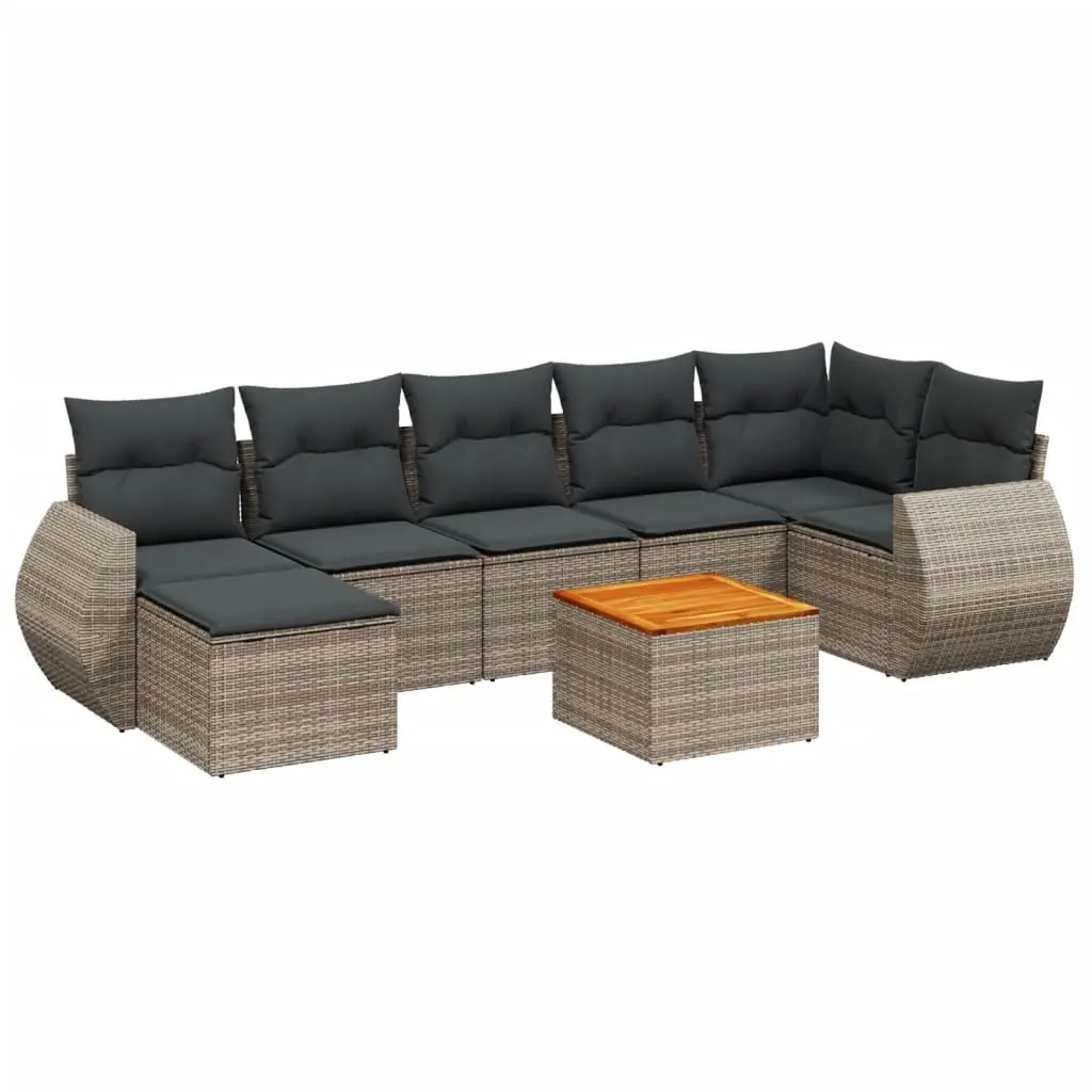 8 Piece Garden Sofa Set with Cushions Grey Poly Rattan 3257446 - Furniture