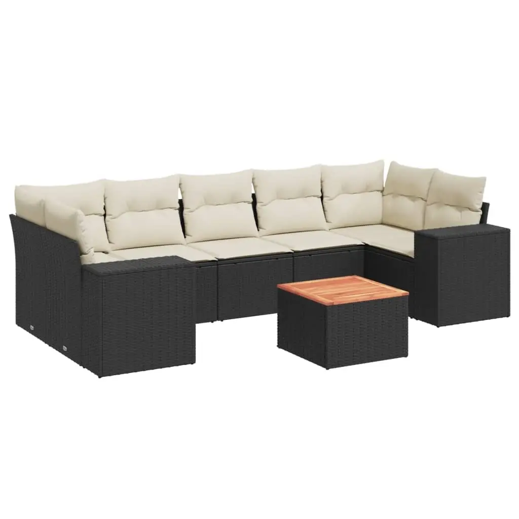 8 Piece Garden Sofa Set with Cushions Black Poly Rattan 3257687 - Furniture