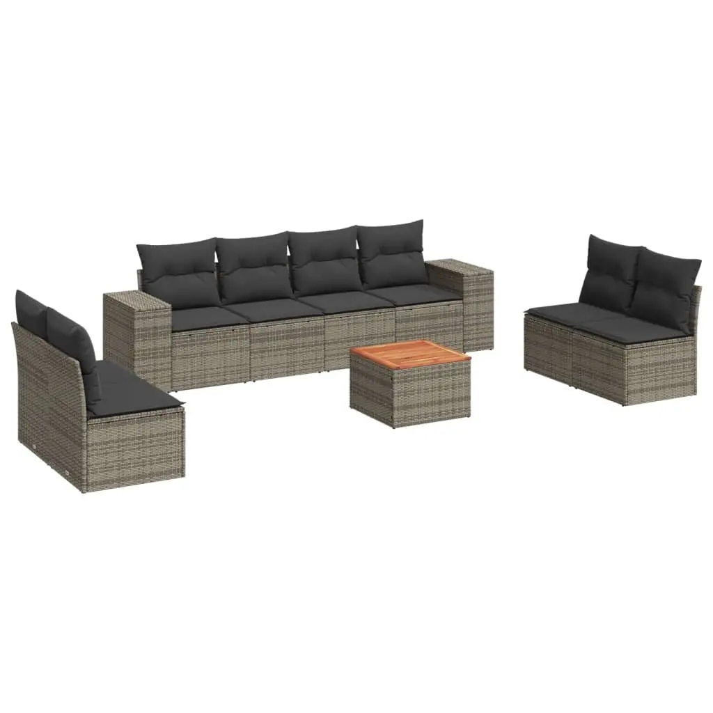 9 Piece Garden Sofa Set with Cushions Grey Poly Rattan 3257740 - Furniture