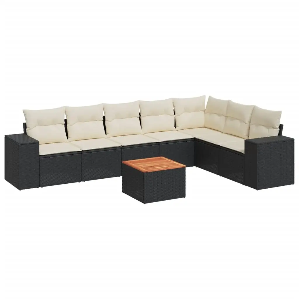 8 Piece Garden Sofa Set with Cushions Black Poly Rattan 3257806 - Furniture