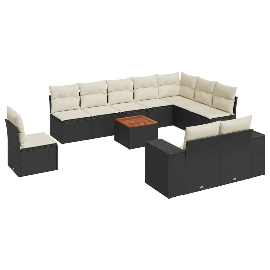 11 Piece Garden Sofa Set with Cushions Black Poly Rattan 3257827 - Furniture