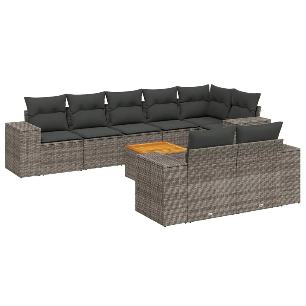 9 Piece Garden Sofa Set with Cushions Grey Poly Rattan 3257866 - Furniture