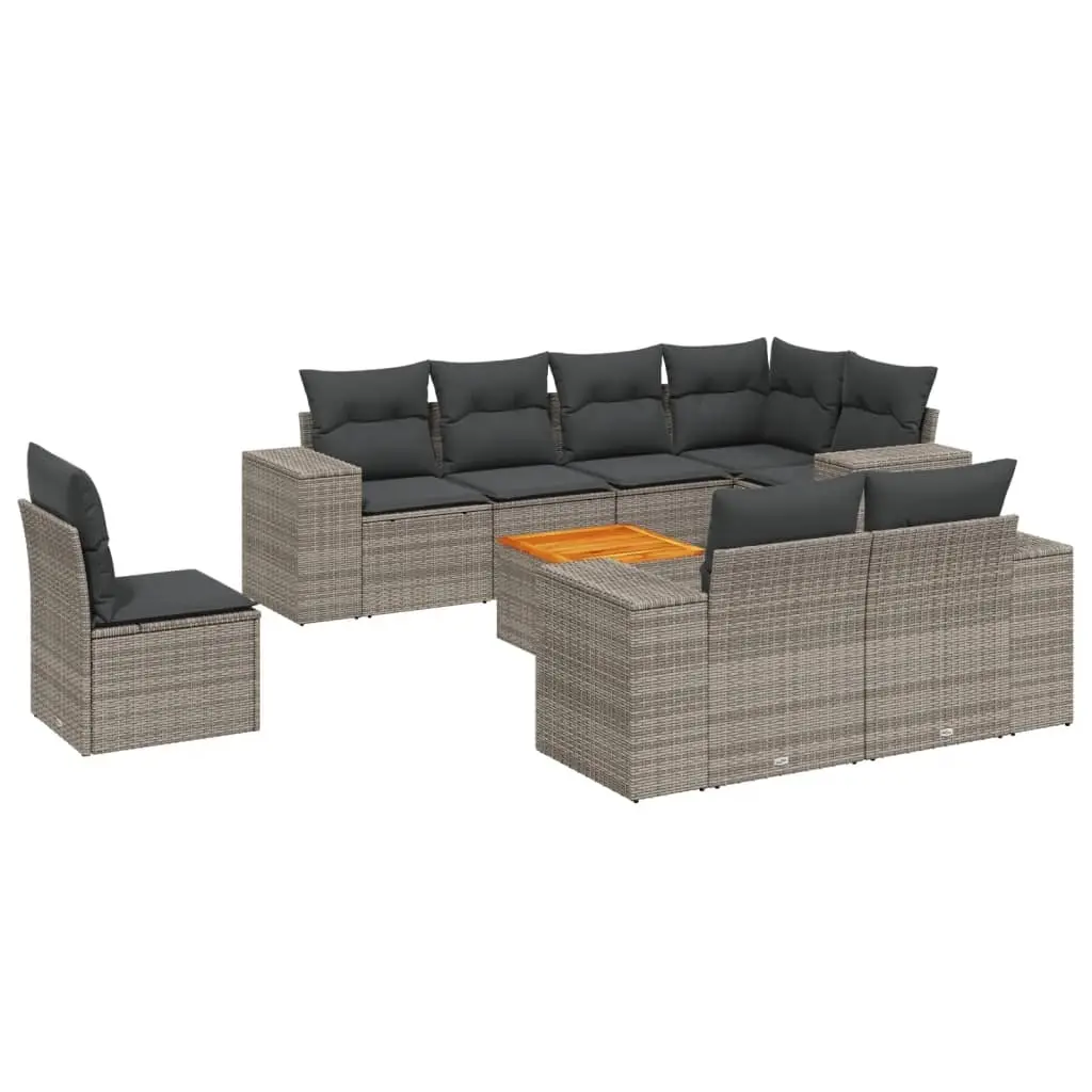 9 Piece Garden Sofa Set with Cushions Grey Poly Rattan 3257873 - Furniture