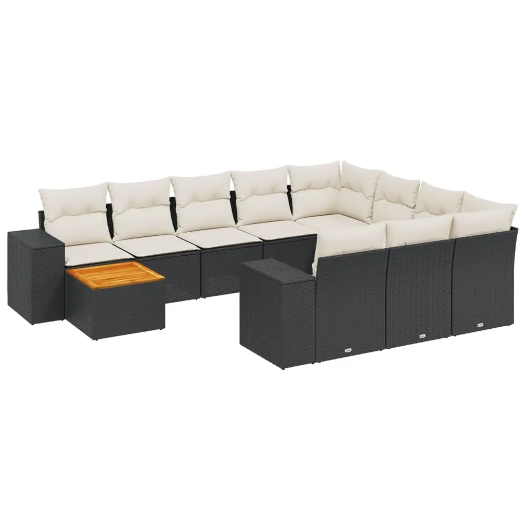 11 Piece Garden Sofa Set with Cushions Black Poly Rattan 3257960 - Furniture