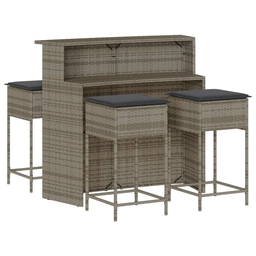 5 Piece Garden Bar Set with Cushions Grey Poly Rattan 3261489 - Furniture