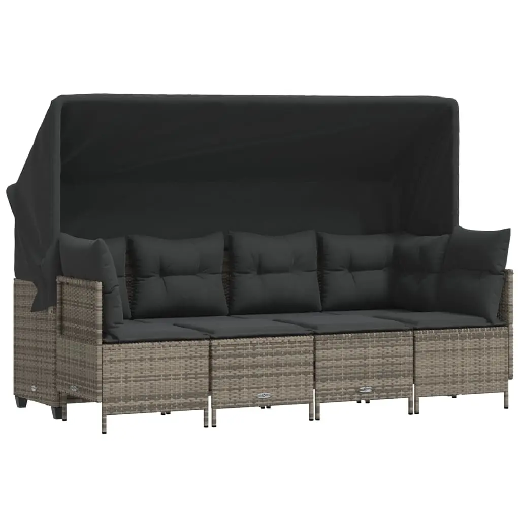 5 Piece Garden Sofa Set with Cushions Grey Poly Rattan 3261529 - Furniture