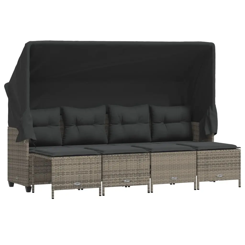 5 Piece Garden Sofa Set with Cushions Grey Poly Rattan 3261541 - Furniture