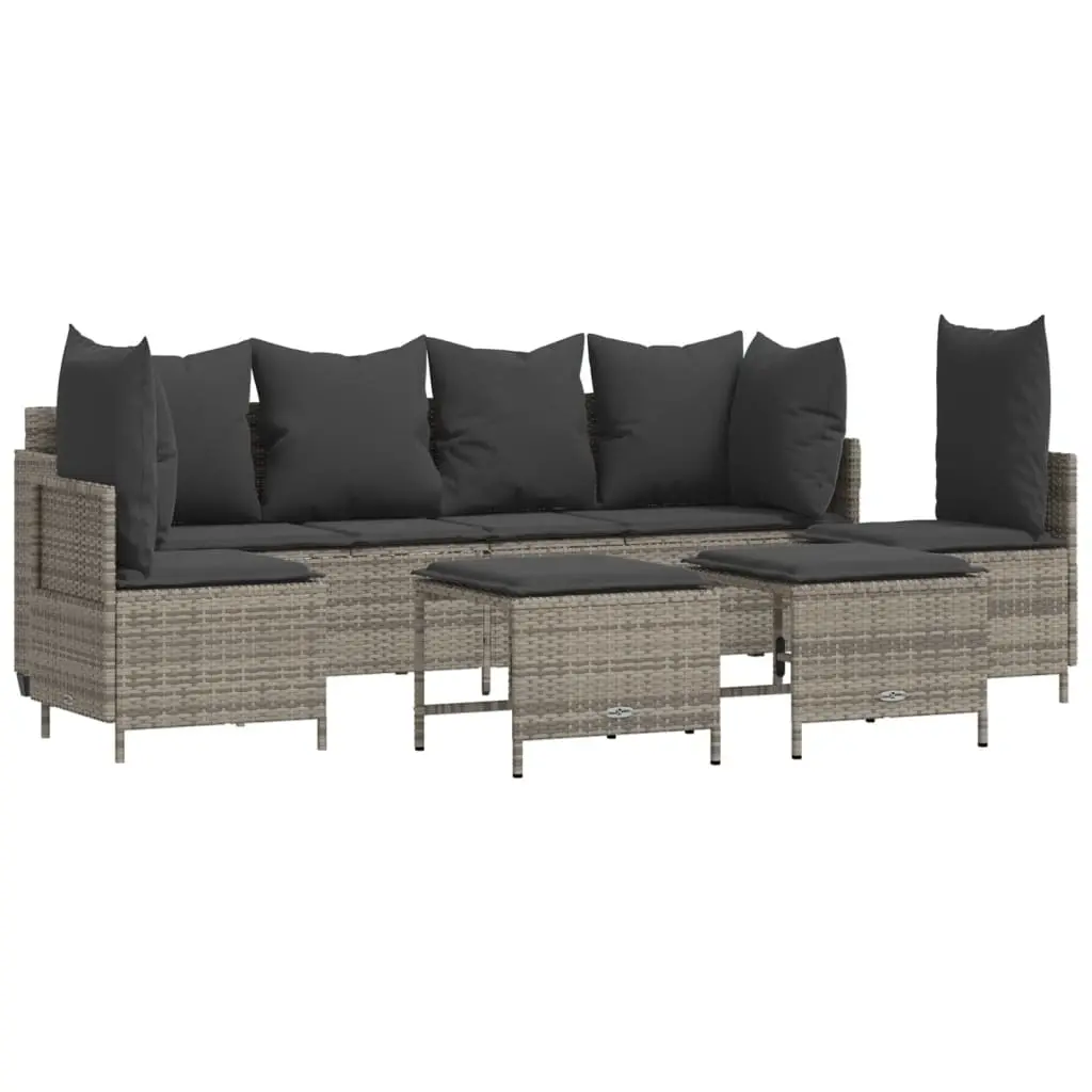5 Piece Garden Sofa Set with Cushions Grey Poly Rattan 3261547 - Furniture
